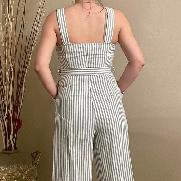 White, Gray Pinstripe Jumpsuit - Picture 2 of 2